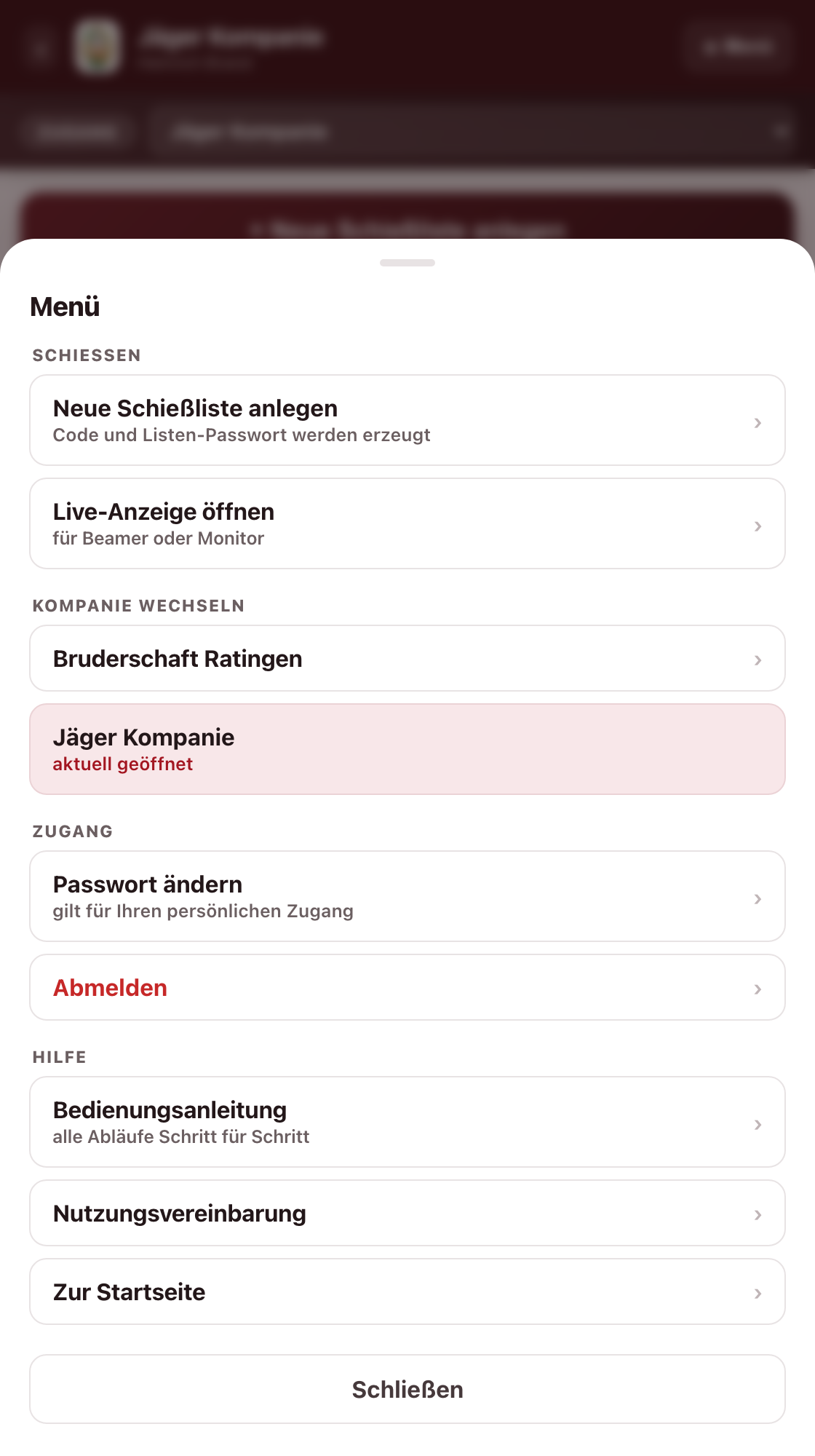 Menü der Verwaltung
